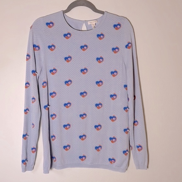 MARC JACOBS Glass Pearl Embellished Long Sleeve Sky Blue Wool Shirt Made Italy - Picture 3 of 12